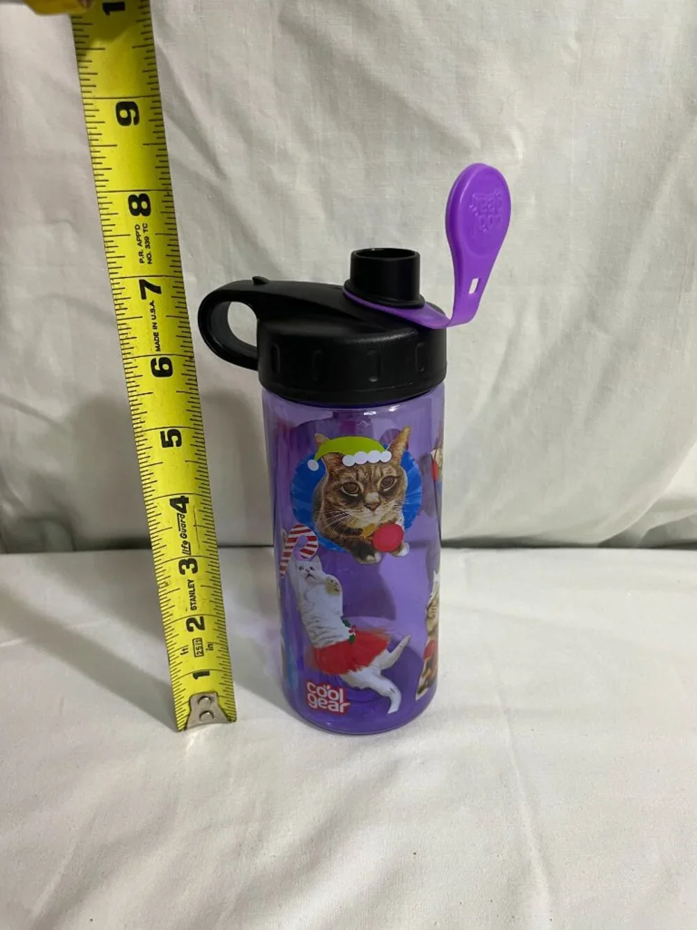 Cool Gear Purple Christmas Cats Kids Water Bottle Flip Top BPA Free 16 oz
